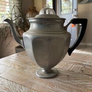 ☕️Vintage Pyrex Mirro Coffee Percolator🏺Aladdin Glass Top Aluminum Patina USA